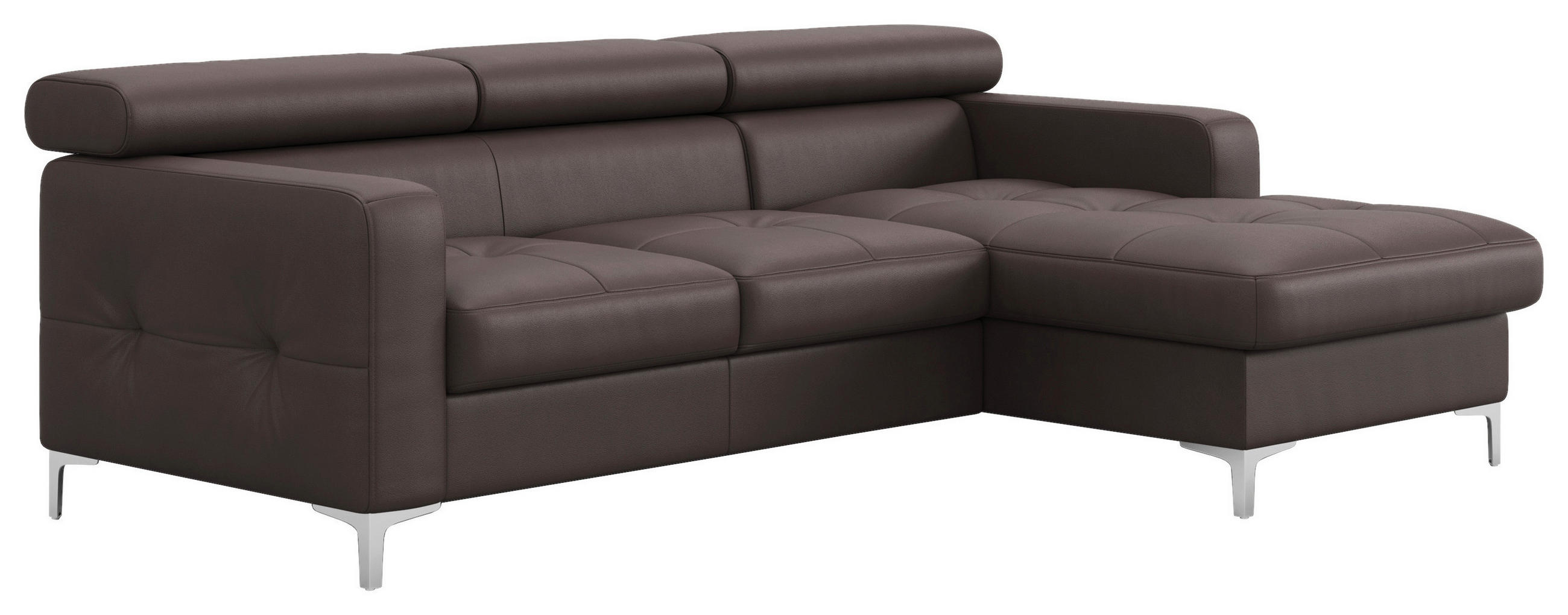 ECKSOFA in Echtleder Graubraun  227/168 cm  - Chromfarben/Graubraun, Design, Leder/Metall (227/168cm) - Livetastic
