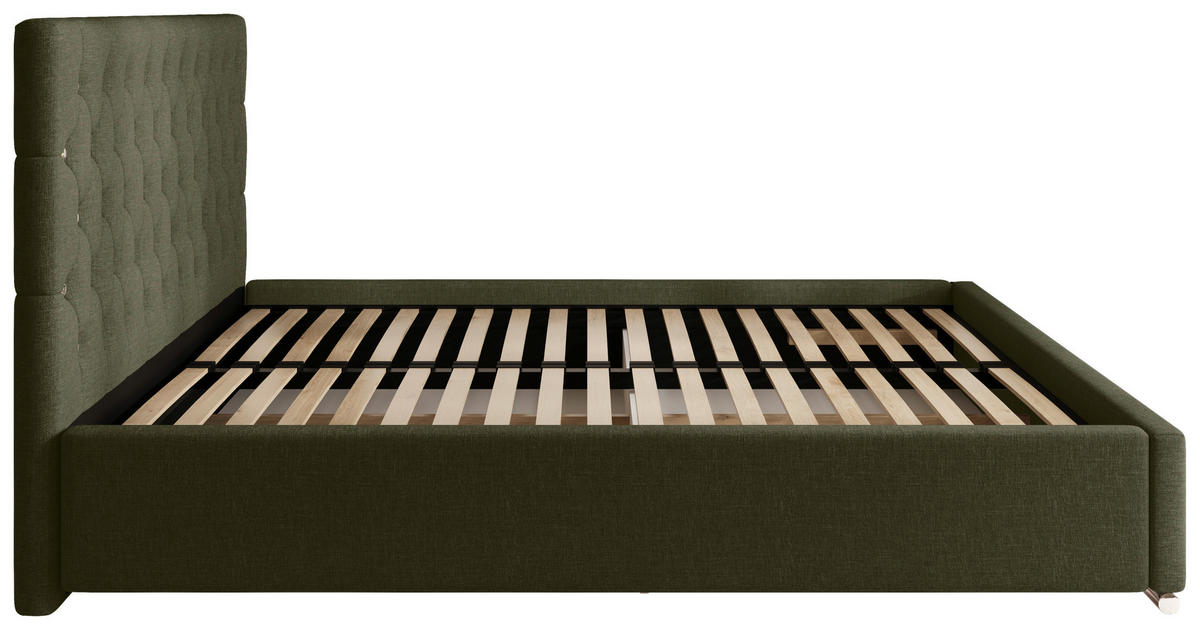 POLSTERBETT 180/200 cm,  in Waldgrün, gepolstertes Kopfteil, Lattenrost, Bettkasten,  - Waldgrün/Chromfarben, MODERN, Holz/Kunststoff (180/200cm) - Chameo