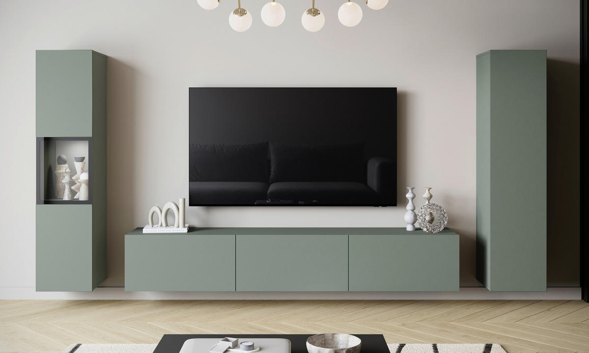 SZEKRÉNYSOR zsályazöld  - zsályazöld/szürke, Design, faalapú anyag/üveg (240/130/31cm) - P & B