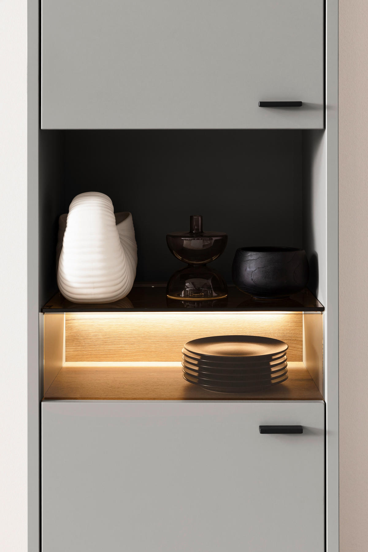 VITRINA 55/200/37 cm   - siva/boje hrasta, Design, staklo/drvni materijal (55/200/37cm) - Stylife