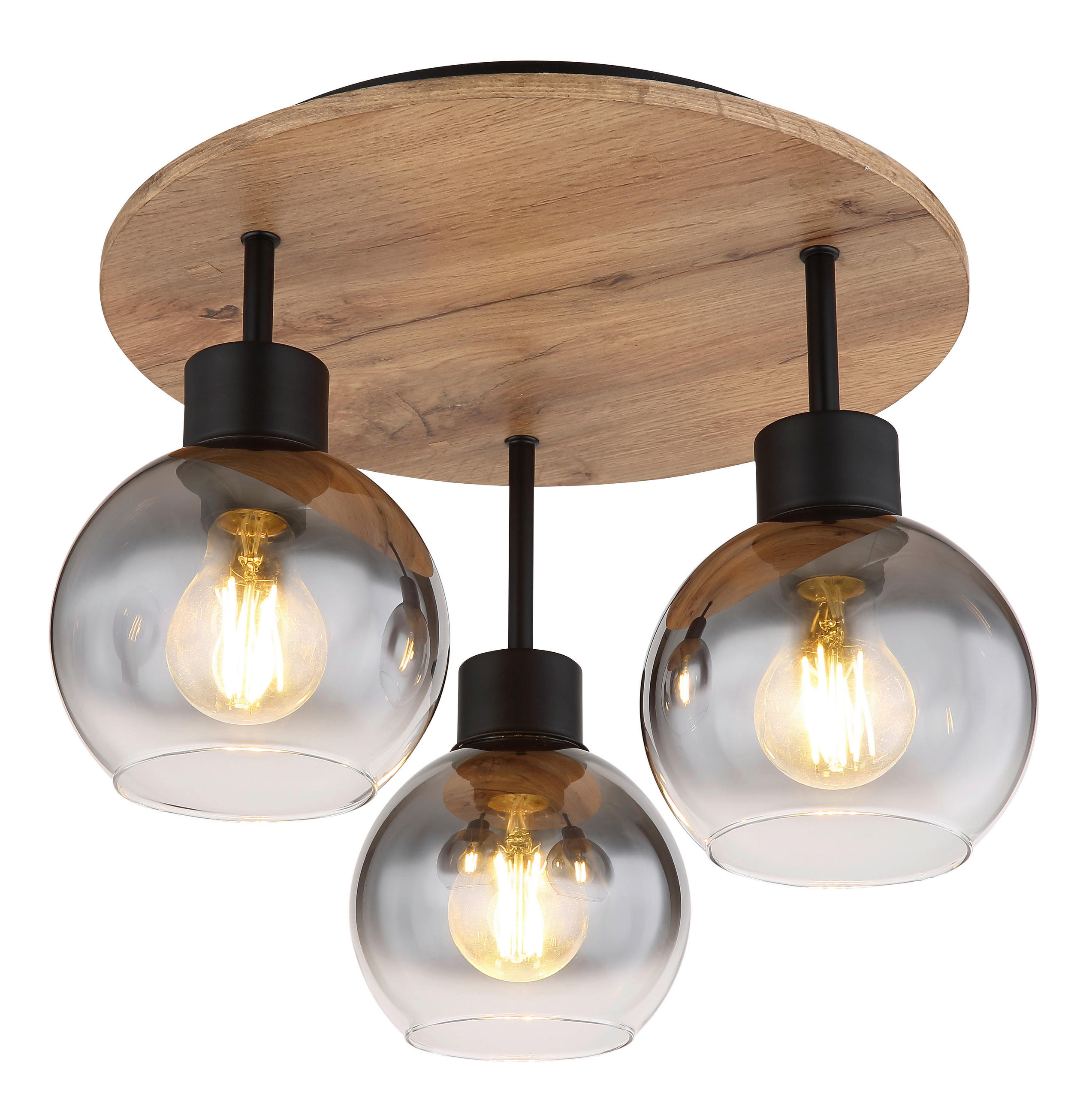 DECKENLEUCHTE Moitas 38/30 cm   - Schwarz/Braun, Natur, Glas/Holzwerkstoff (38/30cm) - Globo