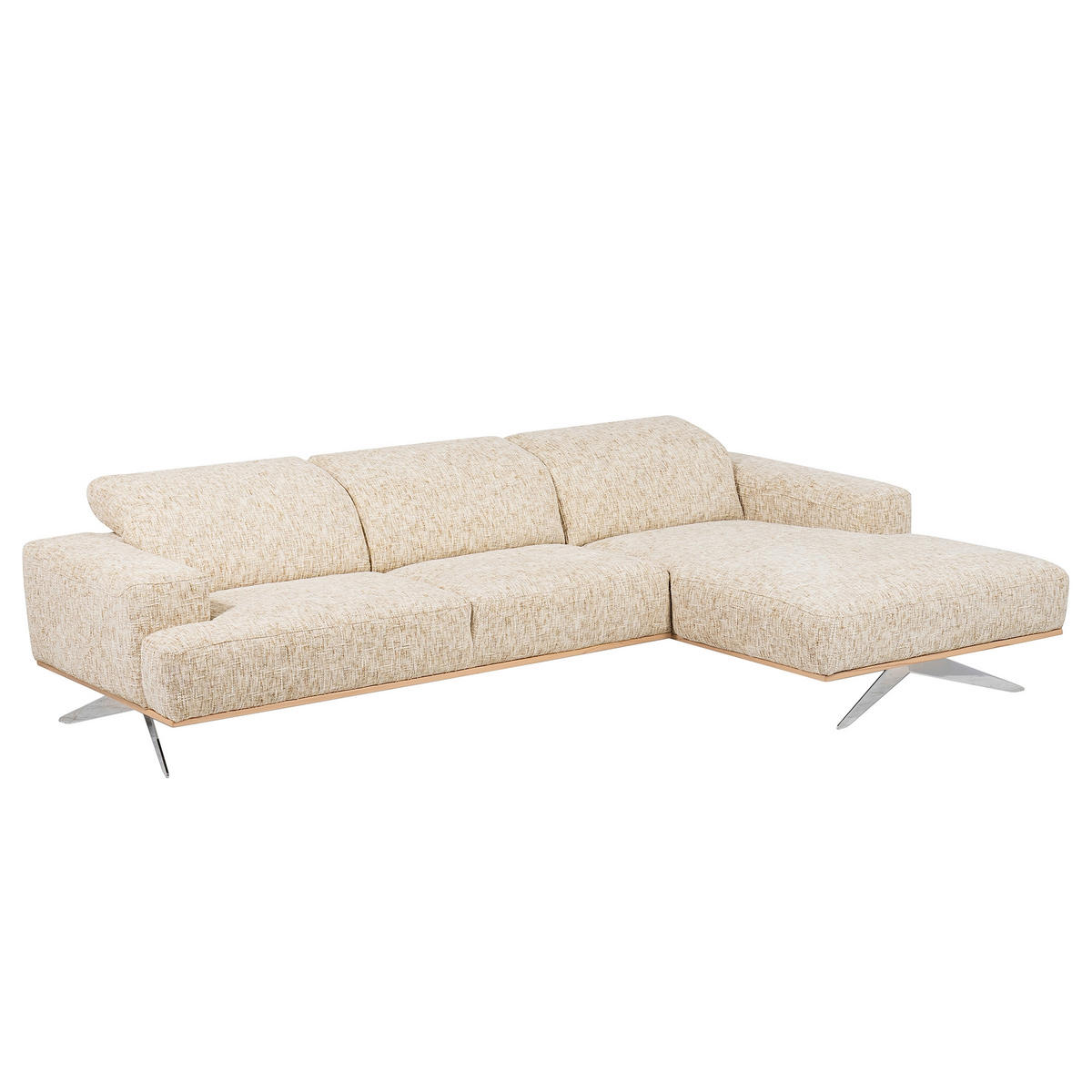 ECKSOFA PORTLAND in Struktur Beige Kopfteilverstellung  295/187 cm  - Chromfarben/Beige, Design, Holz/Textil (295/187cm) - Livetastic