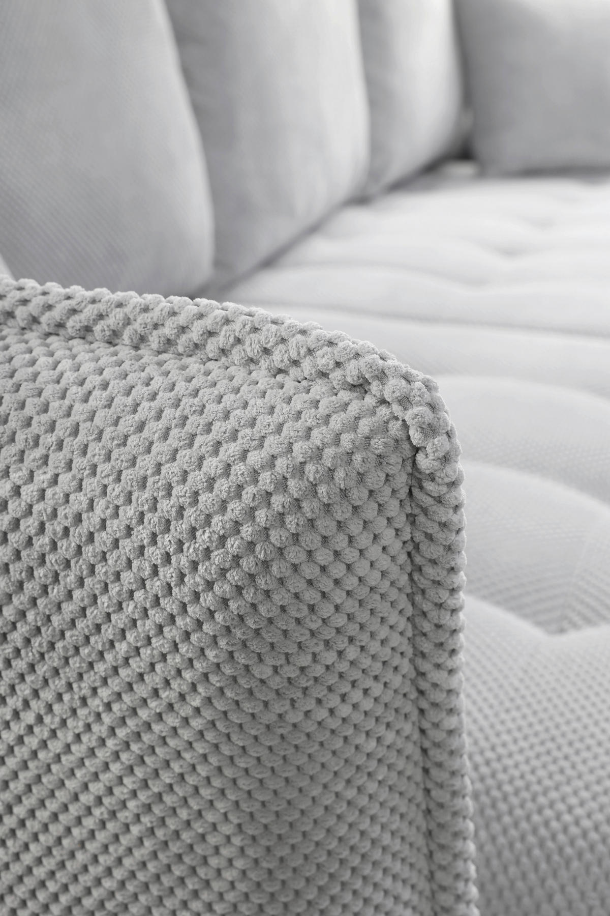 ECKSOFA in Chenille Hellgrau  - Hellgrau/Schwarz, Konventionell, Holz/Textil (160/290cm) - MID.YOU