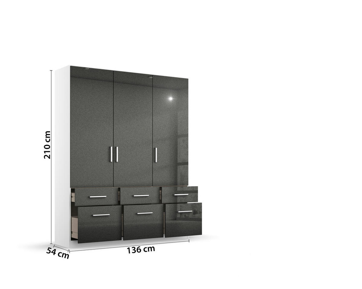 DREHTÜRENSCHRANK  in Weiß, Grau  - Chromfarben/Weiß, MODERN, Holzwerkstoff/Kunststoff (136/197/54cm) - Rauch Möbel