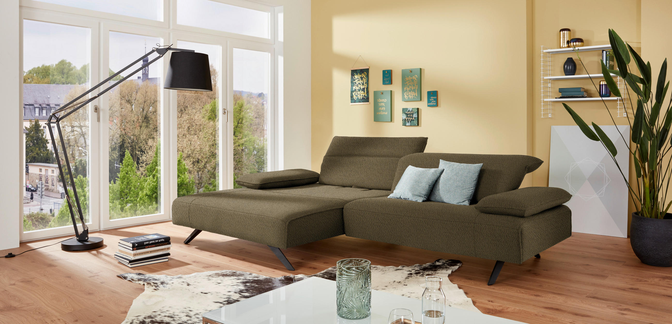 ECKSOFA in Flachgewebe Dunkelgrün  - Dunkelgrün/Anthrazit, Design, Textil/Metall (166/280cm) - Johann Jakob