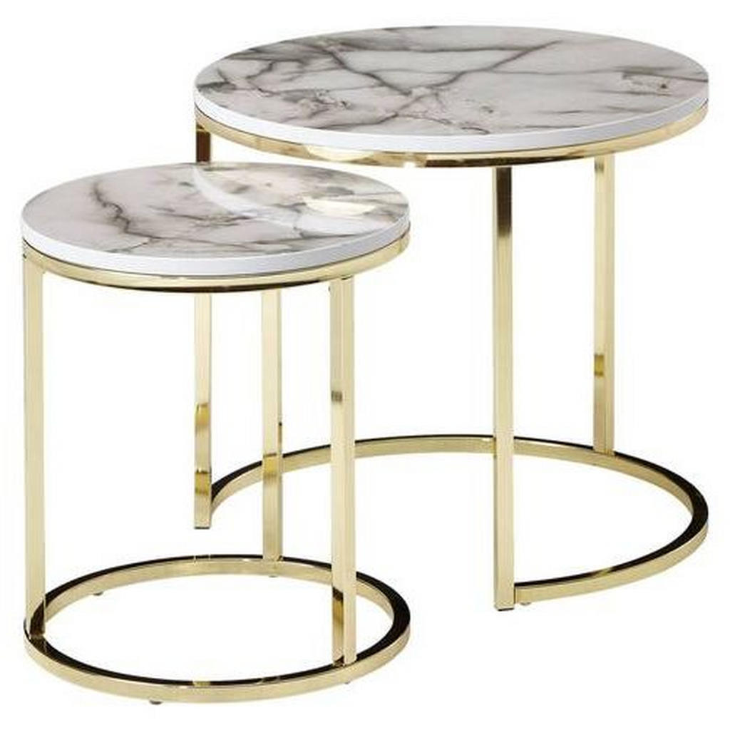 Beistelltisch 2er-set Rund Wohnling, Marmoroptik/gold