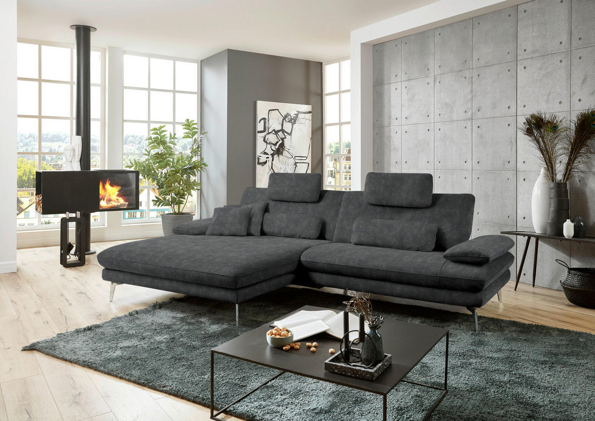 ECKSOFA in Velours Anthrazit  - Anthrazit/Schwarz, Design, Textil/Metall (184/284cm) - Dieter Knoll