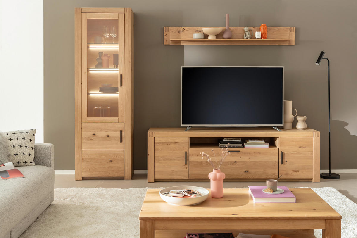 WOHNWAND 3-teilig  in Eichefarben 283/203/50 cm  - Eichefarben/Anthrazit, Design, Glas/Holz (283/203/50cm) - Livetastic