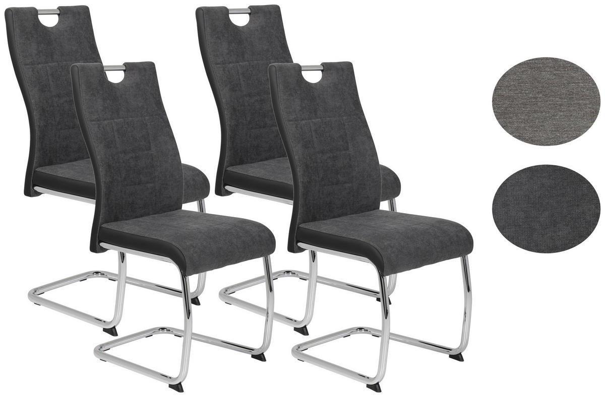 SCHWINGSTUHL-SET 4 Stück  in Stahl Webstoff  - Chromfarben/Anthrazit, MODERN, Textil/Metall (43/98/59cm) - MID.YOU