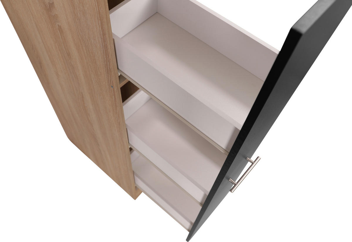APOTHEKERSCHRANK 30/144,8/60 cm  in Schwarz, Eichefarben  - Eichefarben/Silberfarben, Basics, Holzwerkstoff/Metall (30/144,8/60cm) - Respekta