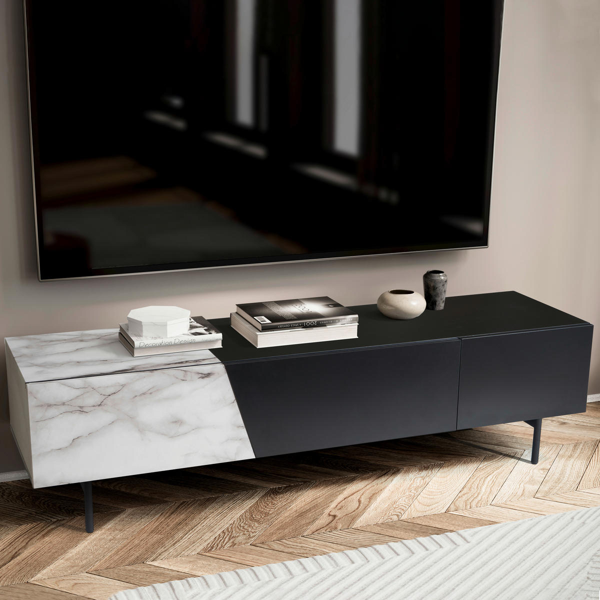 LOWBOARD 150/40/40 cm  - Schwarz/Weiß, Design, Holzwerkstoff/Metall (150/40/40cm) - Livetastic