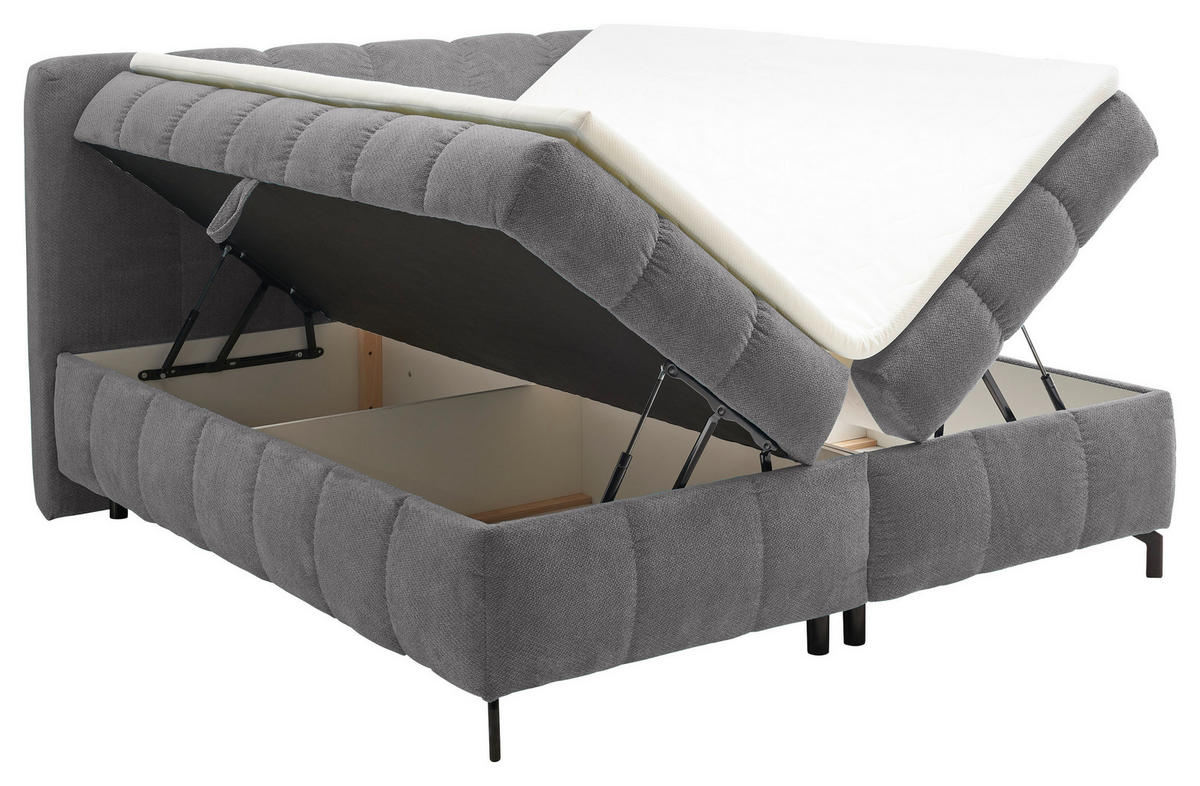 BOXBETT 180/200 cm,  in Grau, Bettkasten, Topper, Matratzen, H2 = mittel  - Schwarz/Grau, KONVENTIONELL, Kunststoff/Textil (180/200cm) - Hom`in