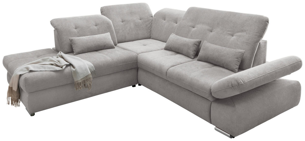 ECKSOFA Dalida Grau Chenille  - Chromfarben/Grau, MODERN, Textil/Metall (254/280cm) - Livetastic