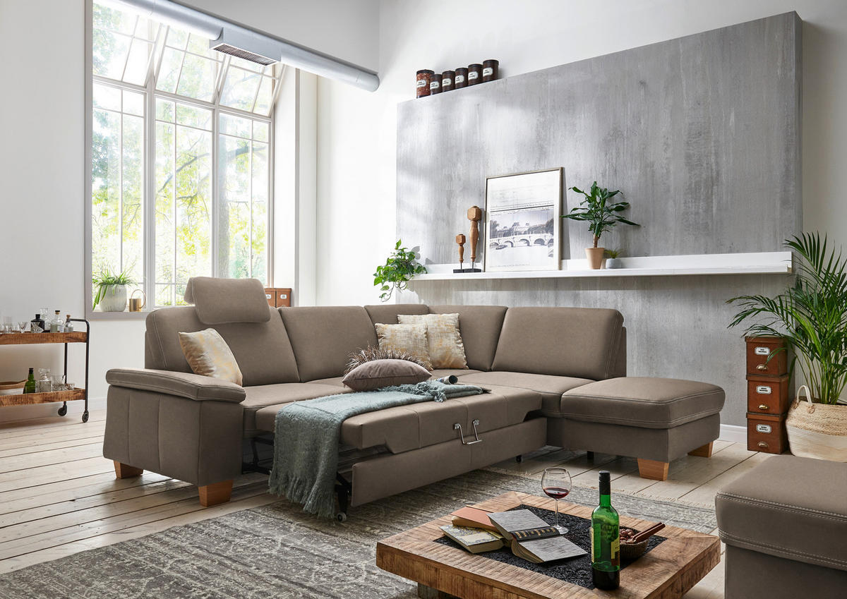 ECKSOFA  in Echtleder Alufarben  274/235 cm  - Eichefarben/Beige, KONVENTIONELL, Leder/Holzwerkstoff (274/235cm) - Beldomo Premium