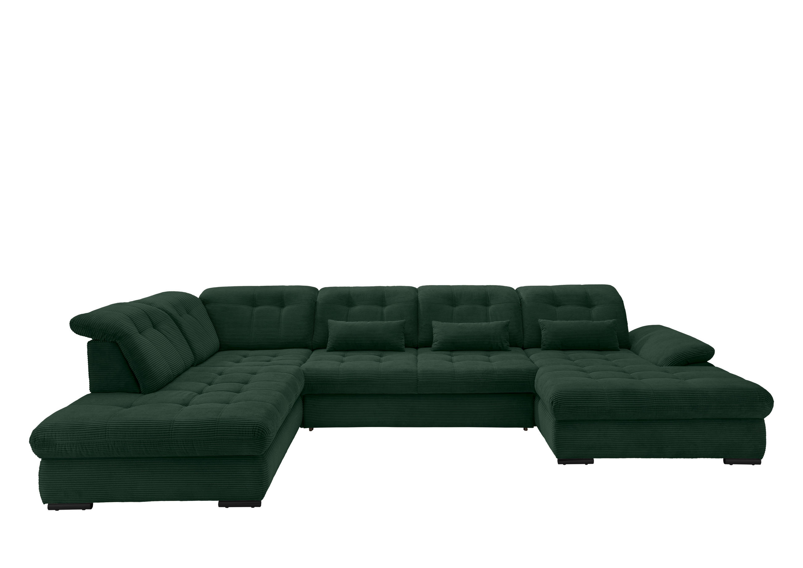 WOHNLANDSCHAFT in Cord Dunkelgrün - Dunkelgrün/Schwarz, Modern, Textil/Metall (252/387/184cm) - Livetastic