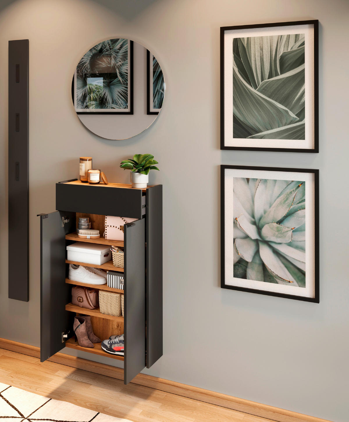 GARDEROBE 3-teilig  in 86/200/22 cm  - Eichefarben/Graphitfarben, Design, Glas/Holzwerkstoff (86/200/22cm)
