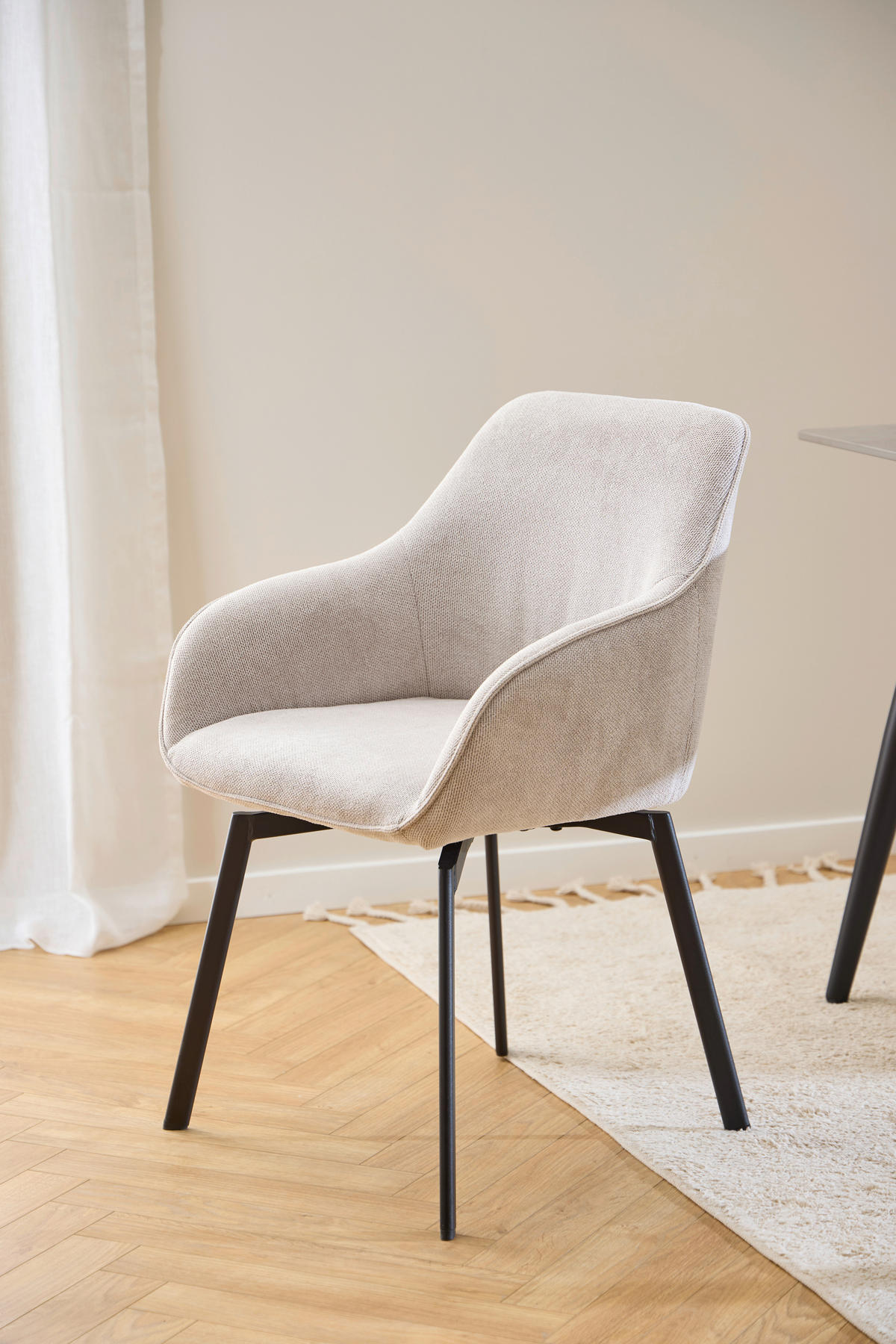 STUHL  in Struktur  - Beige/Schwarz, Design, Textil/Metall (58,5/83,5/55,5cm) - MID.YOU