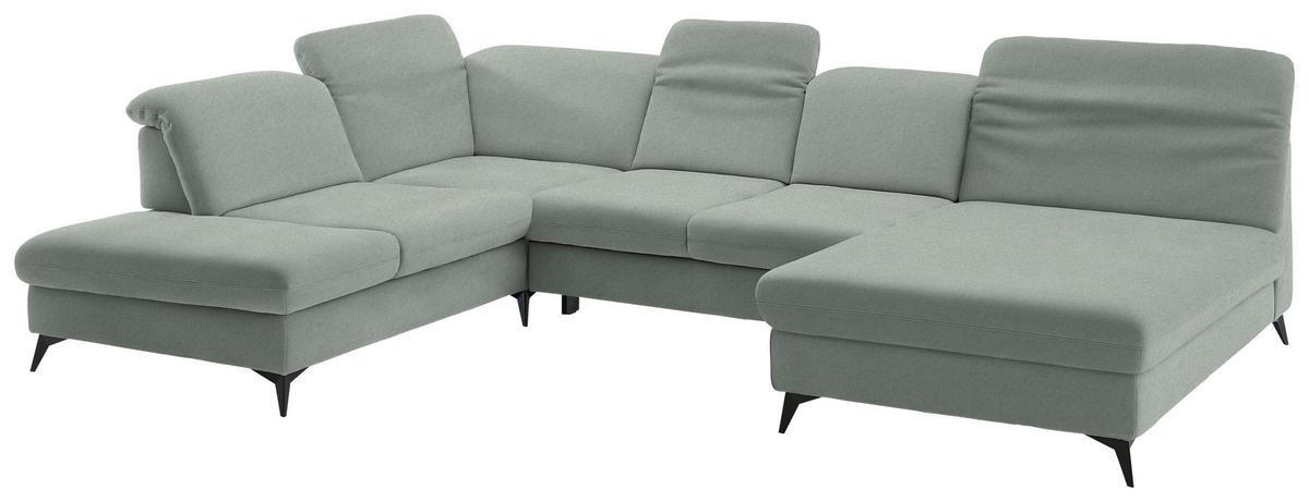 WOHNLANDSCHAFT Chenille Hellgrau  - Hellgrau/Schwarz, Design, Textil/Metall (255/369/198cm) - Beldomo Style