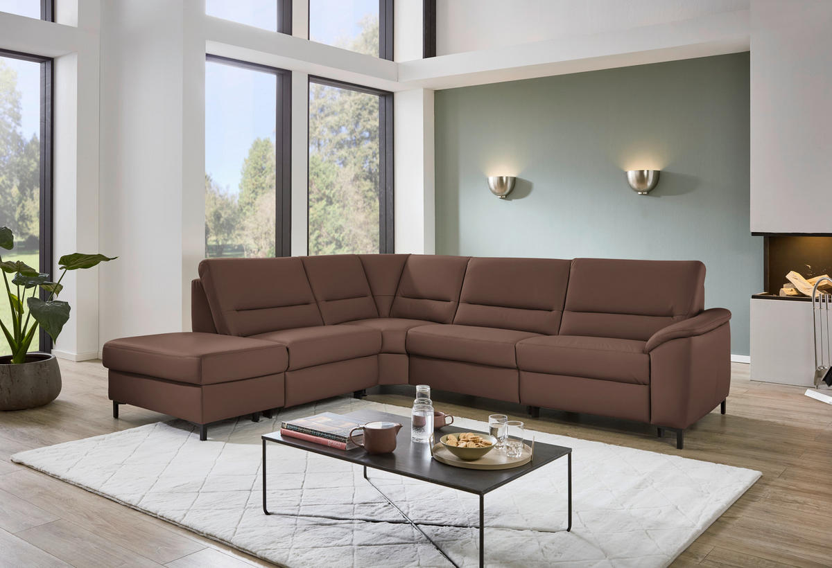 ECKSOFA  in Echtleder Braun  249/290 cm  - Schwarz/Braun, KONVENTIONELL, Leder/Metall (249/290cm) - Beldomo Premium