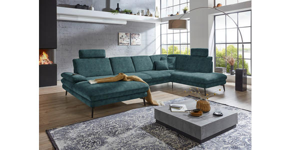 WOHNLANDSCHAFT in Velours Petrol - Petrol/Schwarz, Design, Textil/Metall (180/344/208cm) - Dieter Knoll