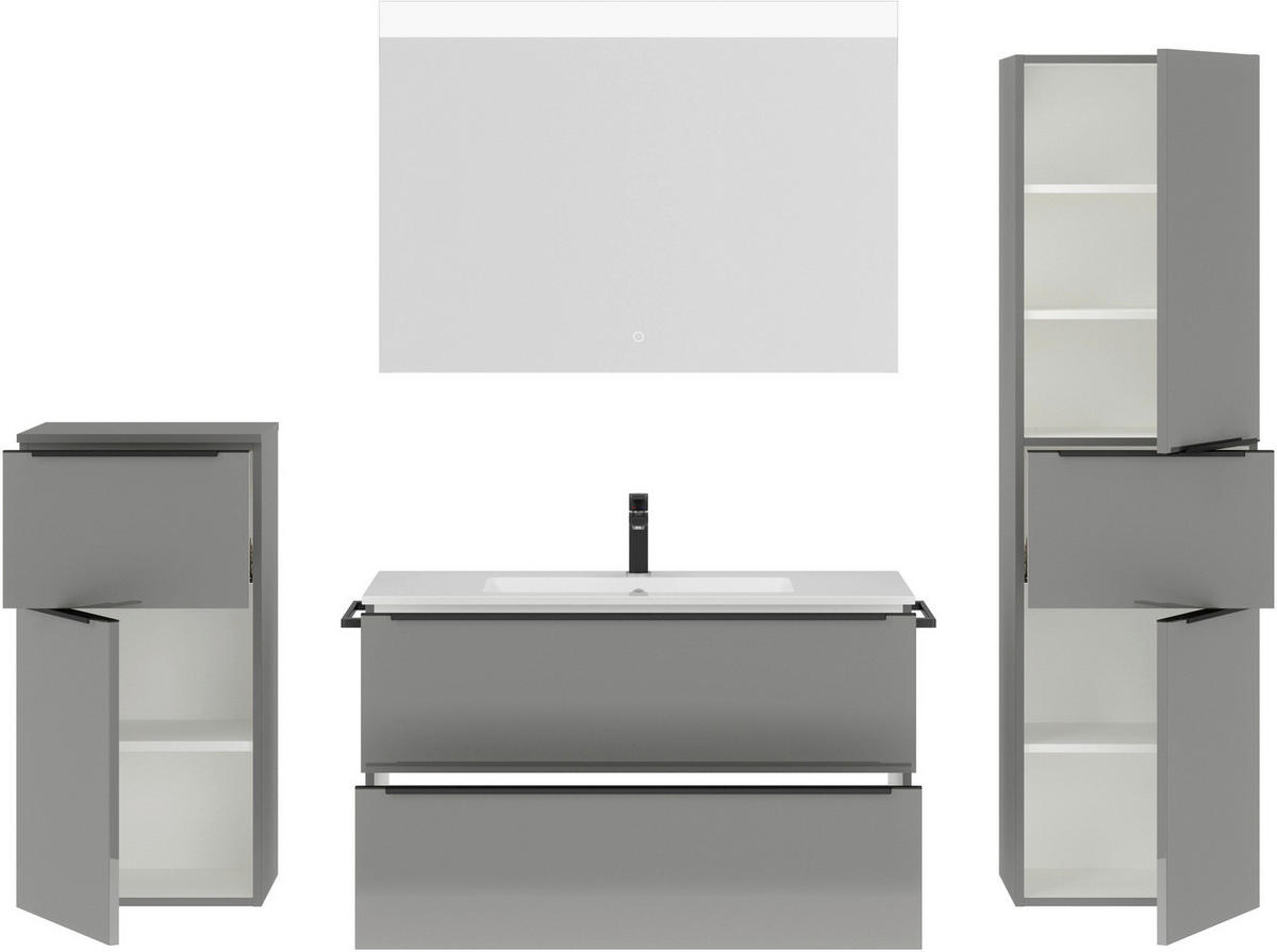 BADEZIMMER 5-teilig  in 191 cm  - Schieferfarben/Schwarz, MODERN, Glas/Holzwerkstoff (191cm) - Nobilia