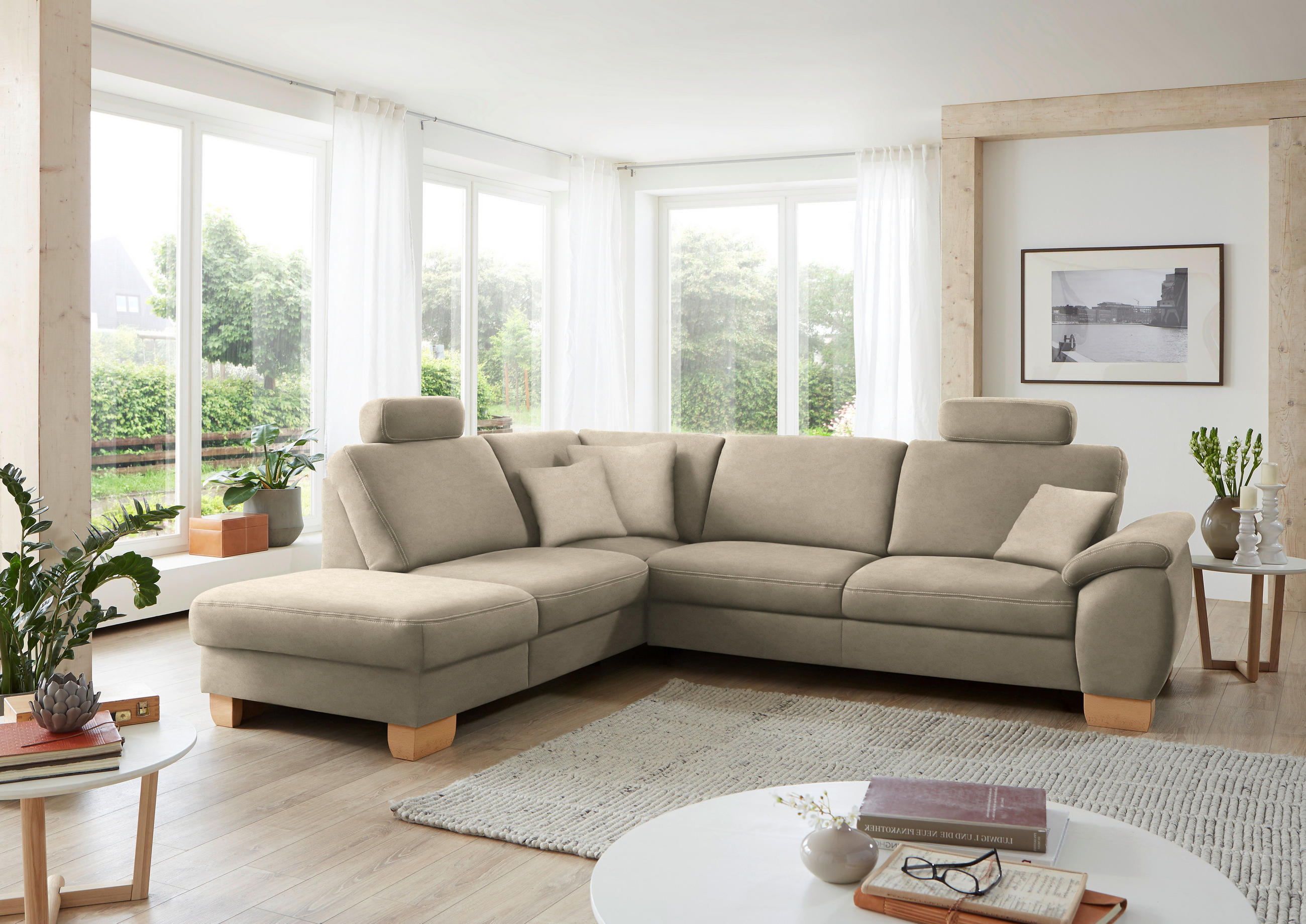 ECKSOFA in Mikrofaser Naturfarben  - Wildeiche/Beige, Konventionell, Holz/Textil (236/286cm) - Voleo
