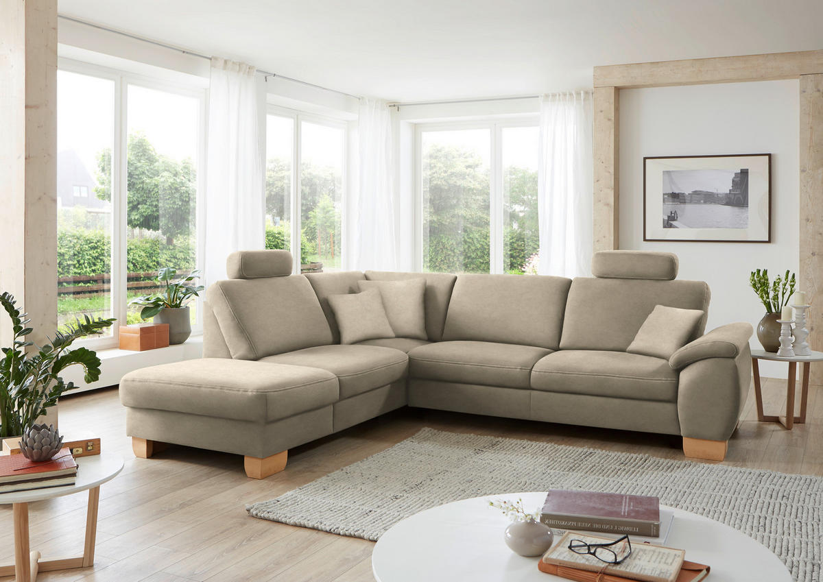 ECKSOFA in Mikrofaser Naturfarben  - Wildeiche/Beige, Konventionell, Holz/Textil (236/286cm) - Voleo