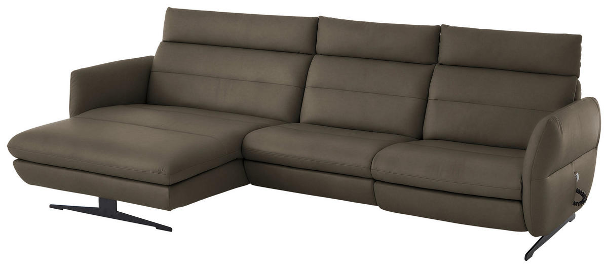 ECKSOFA in Echtleder Graubraun  169/298 cm  - Graubraun/Schwarz, Design, Leder/Metall (169/298cm) - Dieter Knoll