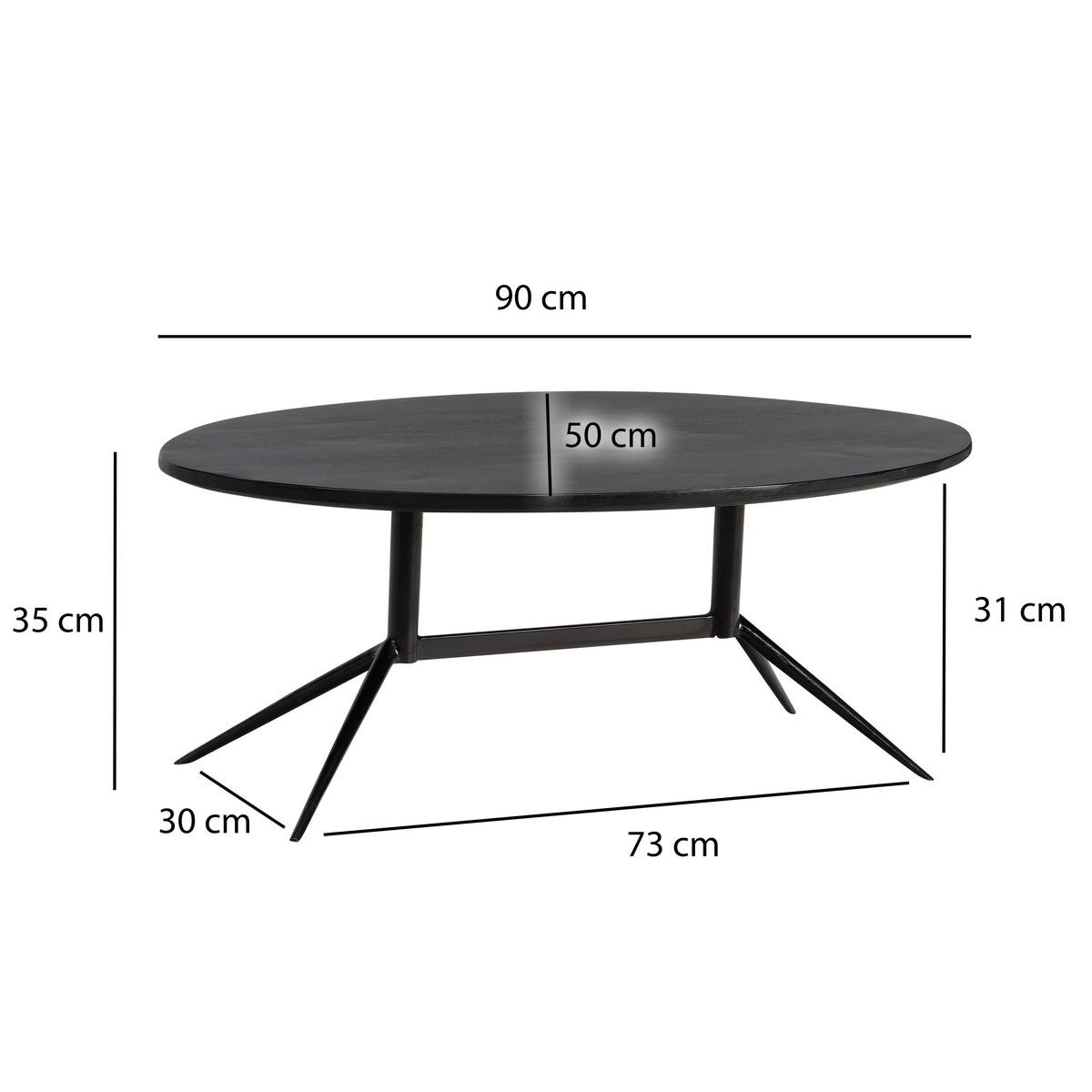 COUCHTISCH in Holz 90/50/35 cm  - Schwarz, Design, Holz/Metall (90/50/35cm) - MID.YOU