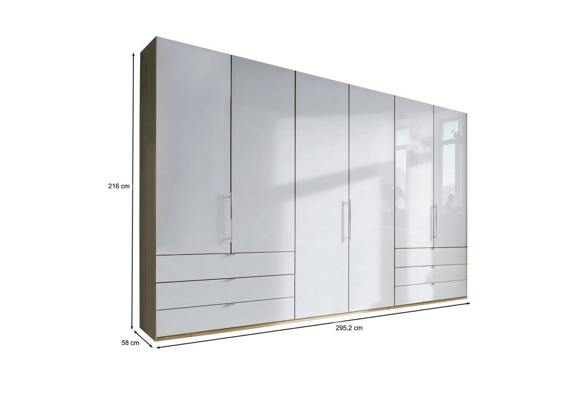 FALTTÜRENSCHRANK in Weiss, Eichefarben  - Chromfarben/Weiss, Konventionell, Glas/Holzwerkstoff (300/216/58cm) - Venda