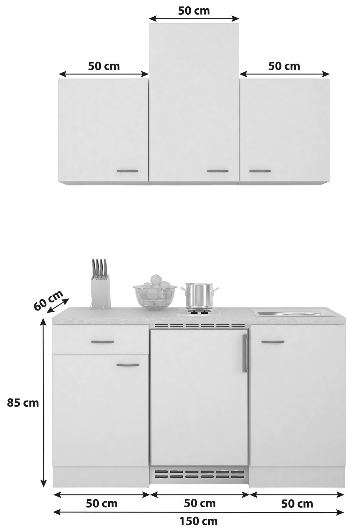 MINIKUCHYNĚ 150 cm - bílá/šedá, Moderní, kompozitní dřevo (150cm) - MID.YOU
