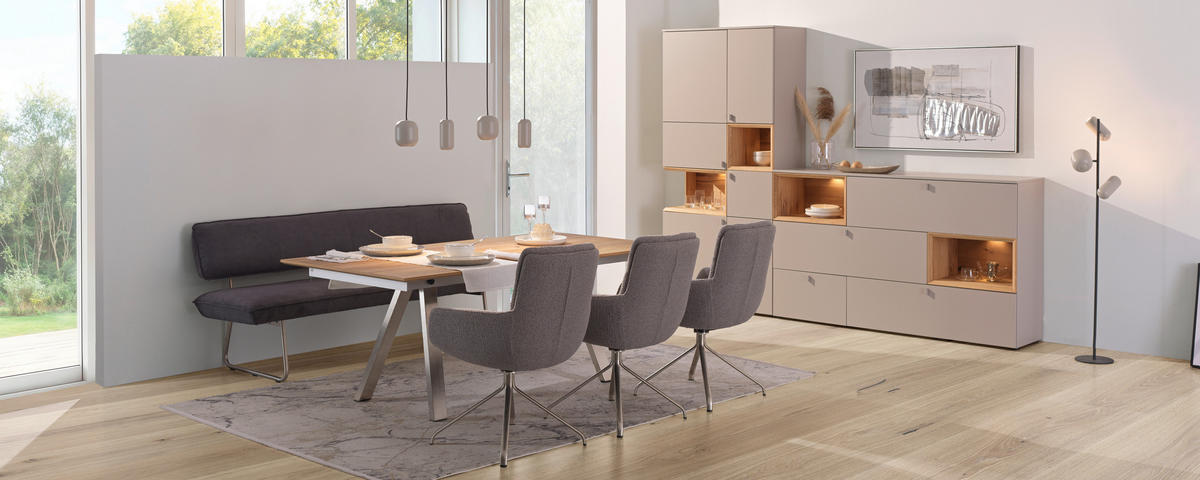 ESSTISCH Eiche furniert rechteckig Eichefarben, Edelstahlfarben  - Edelstahlfarben/Eichefarben, KONVENTIONELL, Holz/Metall (190/100/75cm) - Venjakob