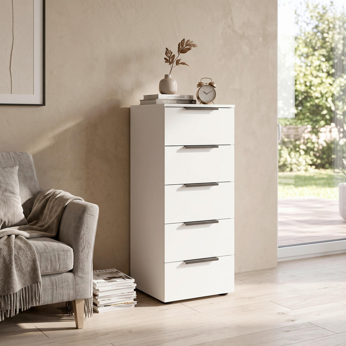KOMODA, barvy grafitu, bílá, 40/100/42 cm - bílá/černá, Moderní, plast (40/100/42cm) - Rauch Möbel