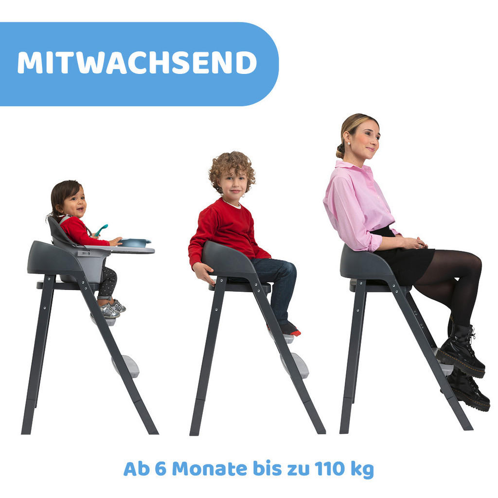Thumbnail - Chicco Hochstuhl Crescendo UP, Schwarz, Metall, Kunststoff, 45x85x102 cm, Fußstütze verstellbar, Essbrett abnehmbar, zus...