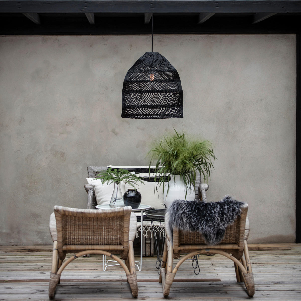 HÄNGELEUCHTE PR Home Maja 53/59,5/53 cm   - Schwarz, Basics, Naturmaterialien (53/59,5/53cm)