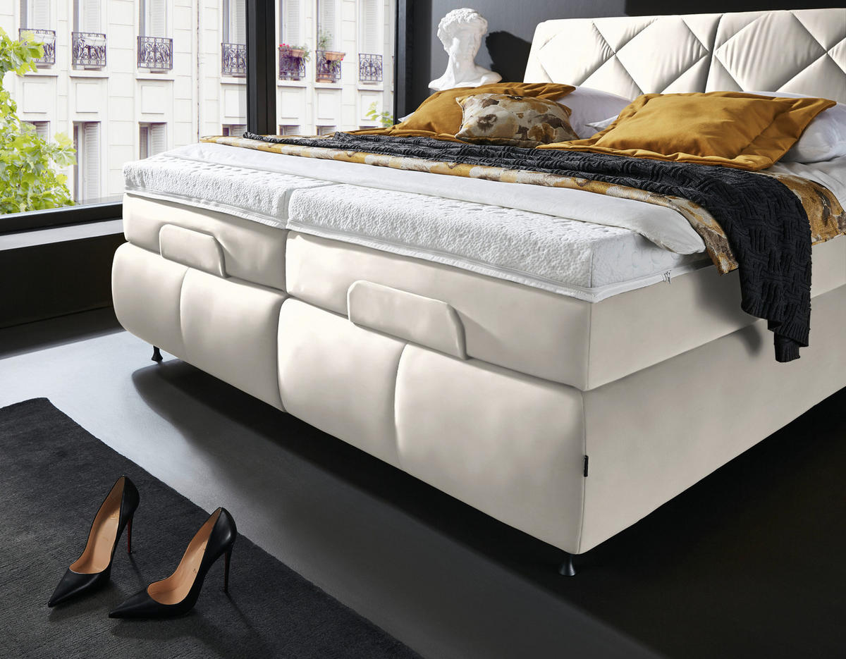 BOXSPRINGBETT 180/200 cm  in Creme  - Creme/Schwarz, Konventionell, Textil/Metall (180/200cm) - Dieter Knoll
