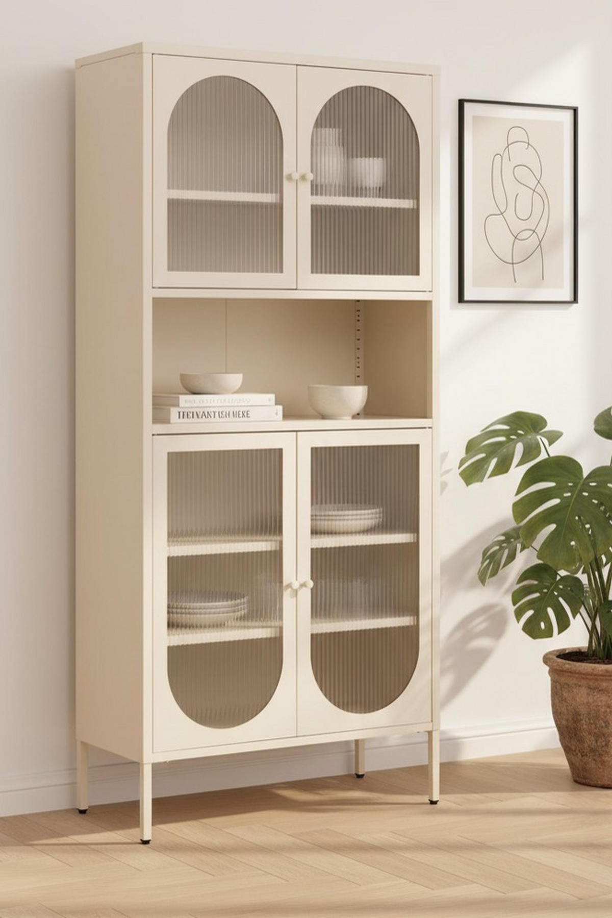 BUFFET 80/180/35 cm  in Creme  - Transparent/Goldfarben, Design, Glas/Metall (80/180/35cm) - MID.YOU