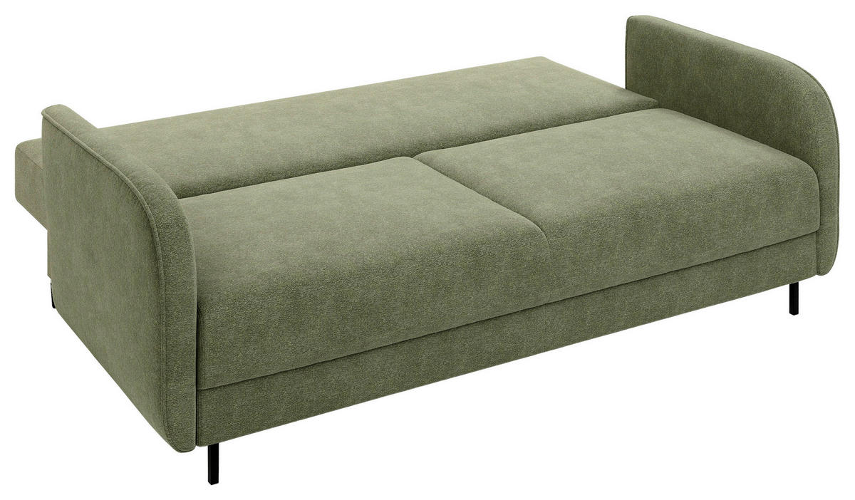 SCHLAFSOFA Chenille Grün  inkl. Rückenkissen, Bettkasten, Schlaffunktion, Rücken echt  - Schwarz/Grün, KONVENTIONELL, Textil/Metall (215/95/85cm) - Milino