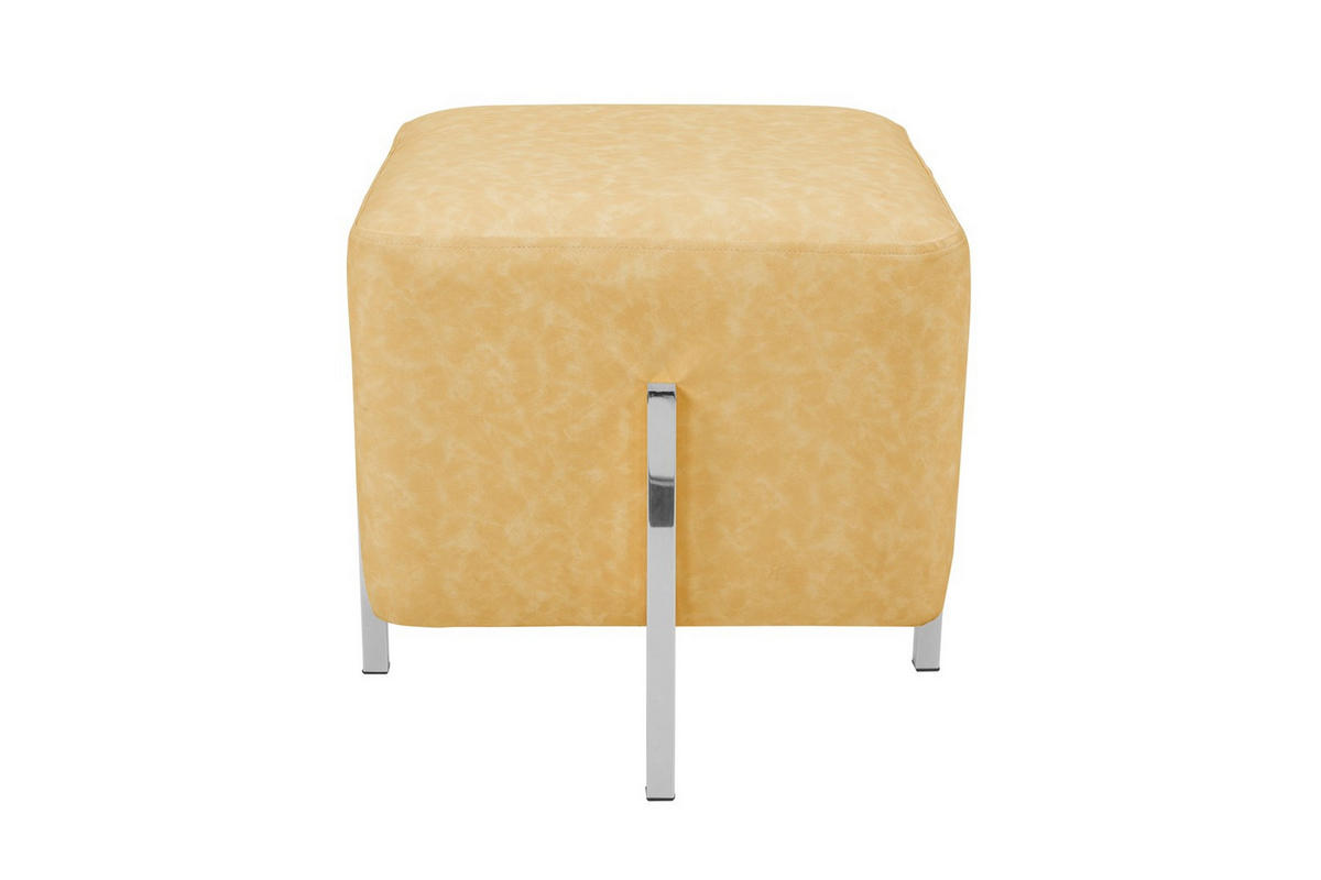 HOCKER Lederlook Gelb  - Gelb/Silberfarben, Design, Textil/Metall (42/43/42cm) - Kayoom
