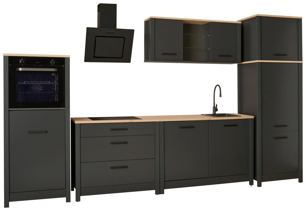 KÜCHENLEERBLOCK   in Anthrazit, Eiche Artisan  - Anthrazit/Schwarz, MODERN, Glas/Holzwerkstoff (370/227/60cm) - home24