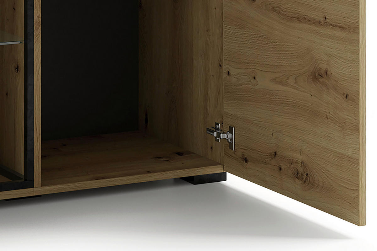 HIGHBOARD FRAME, 120/130,5/38 cm,  - Schwarz/Eiche Artisan, MODERN, Glas/Holzwerkstoff (120/130,5/38cm) - MID.YOU