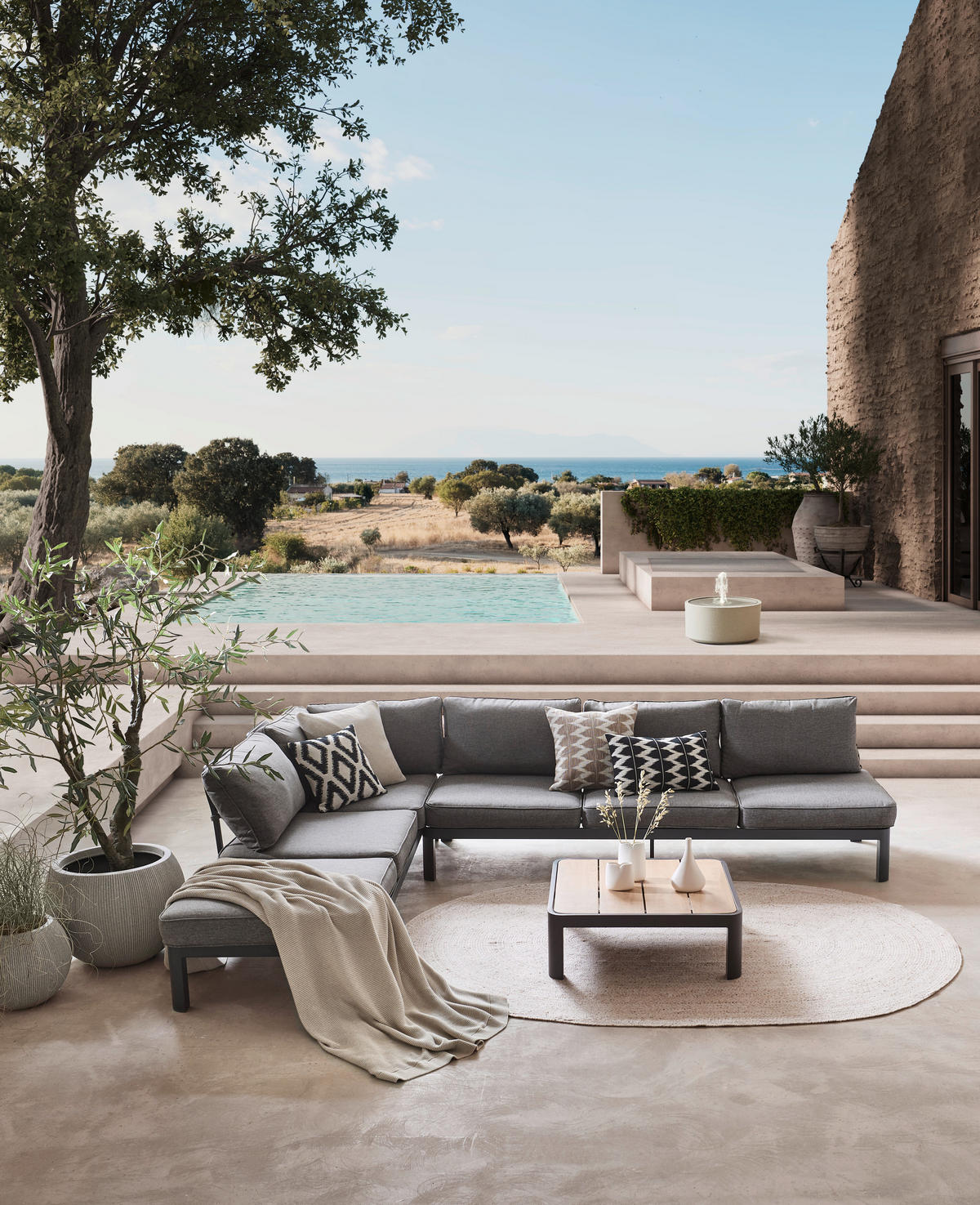 LOUNGEGARNITUR  300/222 cm  Aluminium  - Dunkelgrau/Naturfarben, Design, Kunststoff/Textil (300/222cm) - Ambia Garden