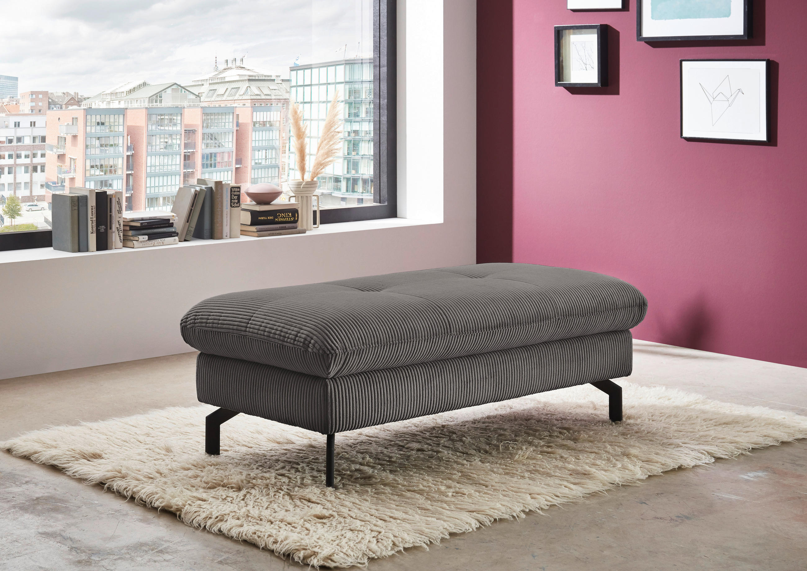 HOCKER Cord Anthrazit  - Anthrazit/Schwarz, Design, Textil/Metall (132/45/68cm) - Carryhome