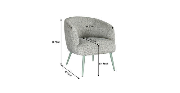SESSEL in Webstoff Grün  - Grün, Design, Textil/Metall (70/75/73cm) - Carryhome