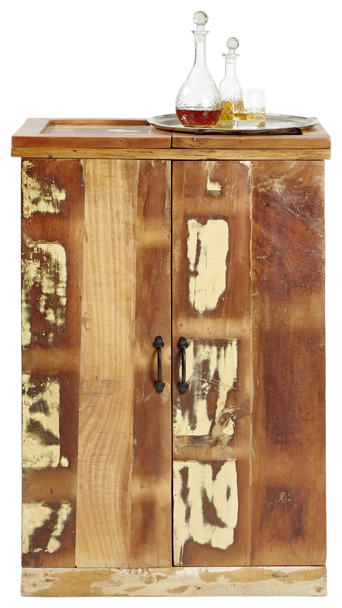 BARSCHRANK Recyclingholz massiv Multicolor, Dunkelbraun, Hellbraun  - Hellbraun/Dunkelbraun, LIFESTYLE, Holz/Metall (75/107/52cm) - Landscape