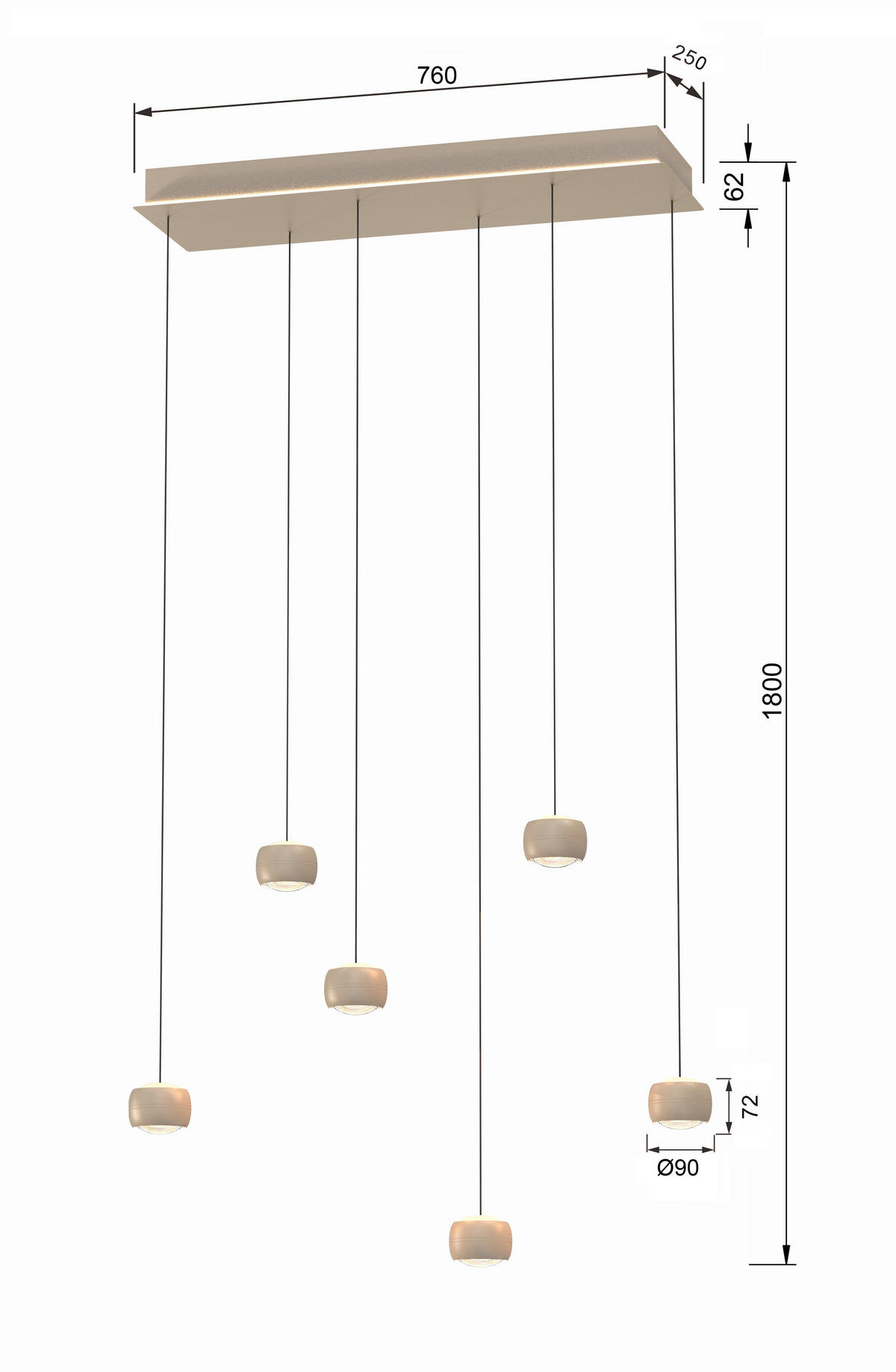 LED-HÄNGELEUCHTE 76/25/180 cm  - Sandfarben, Design, Metall (76/25/180cm)