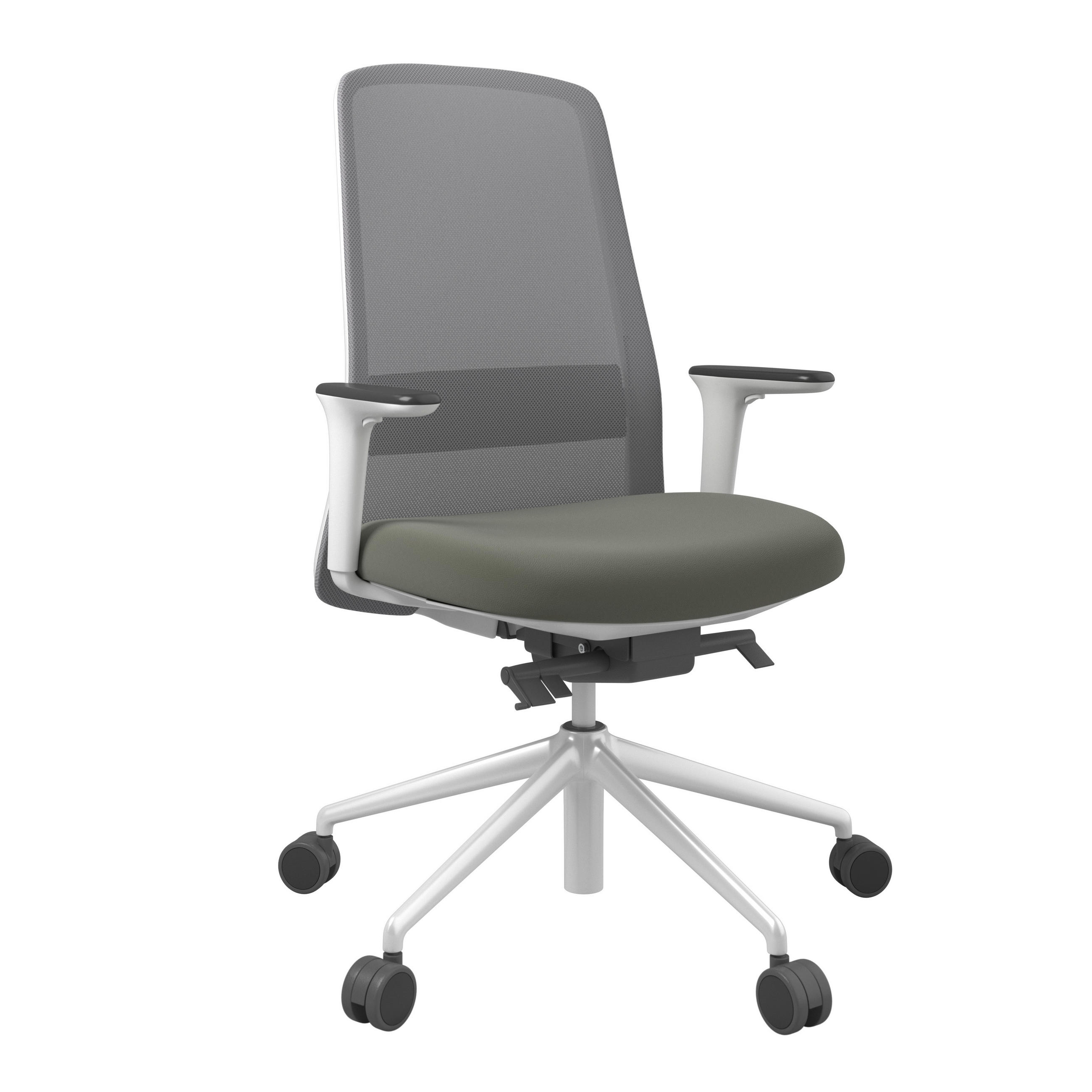 DREHSTUHL Grau, Weiß, Schieferfarben  - Schieferfarben/Weiß, MODERN, Leder/Kunststoff (70/103-115/70cm)