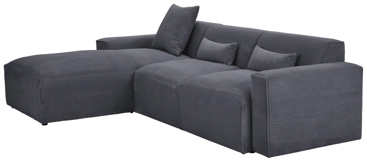 ECKSOFA in Cord Graphitfarben  - Schwarz/Graphitfarben, Design, Kunststoff/Textil (196/303cm) - Livetastic