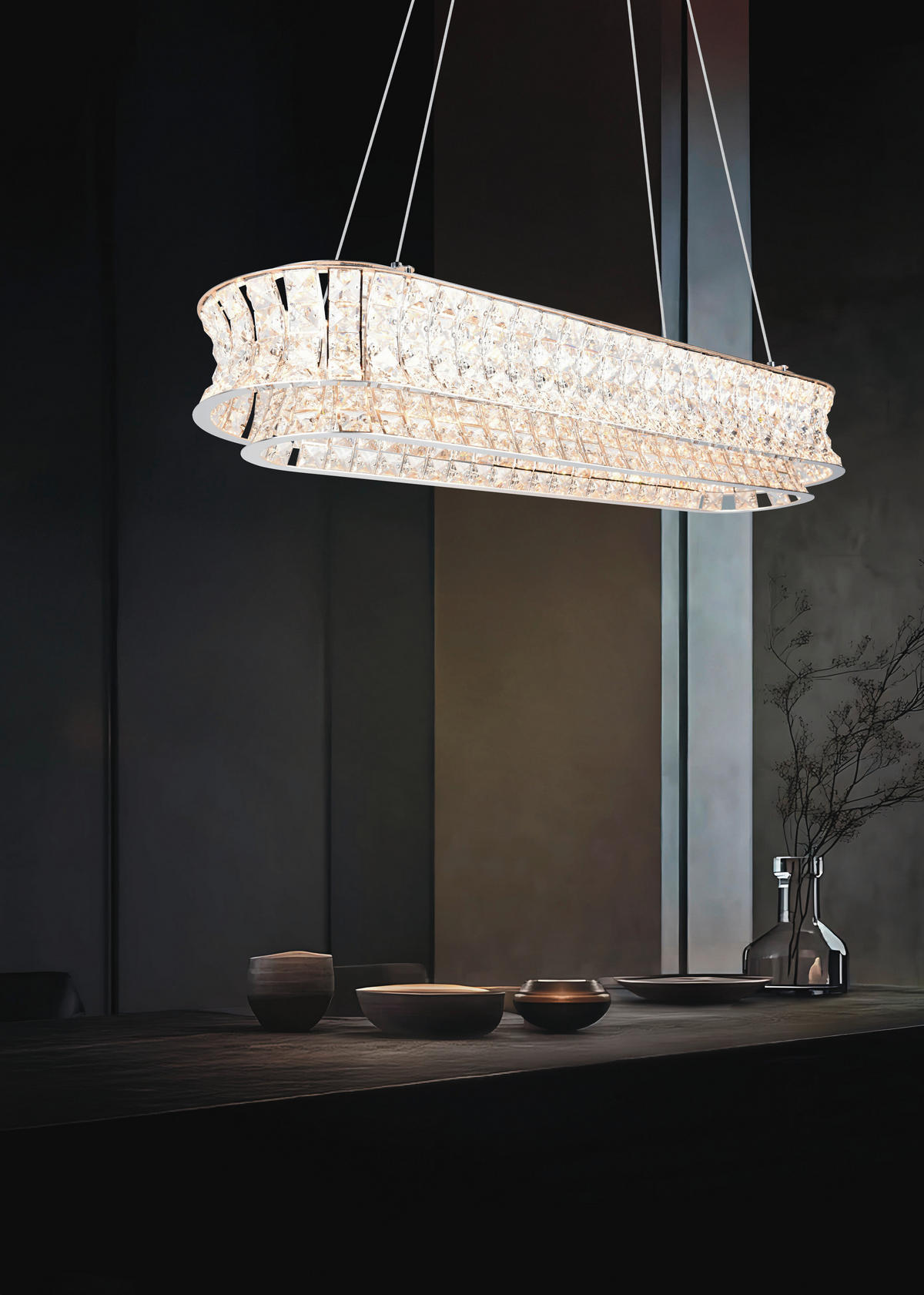 LED FÜGGESZTÉK - krómszínű/áttetsző, Basics, Üveg/fém (100/150/30cm)