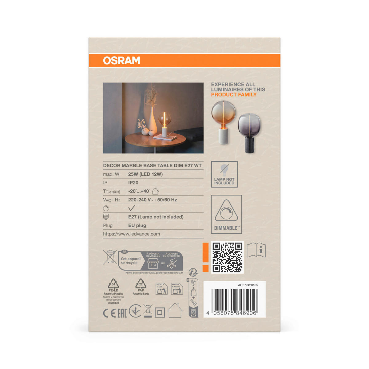 TISCHLEUCHTE 8/13 cm   - Weiß, Basics, Stein (8/13cm) - Osram